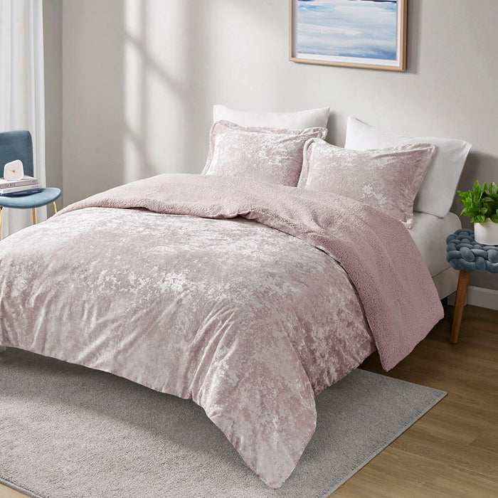 Mira - Crushed Velvet Sherpa Reversible King Comforter Set - Lavender - Simple Home Plus