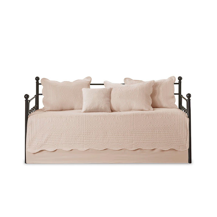 Tuscany - Twin 6 Piece Reversible Scalloped Edge Daybed Cover Set - Blush - Simple Home Plus