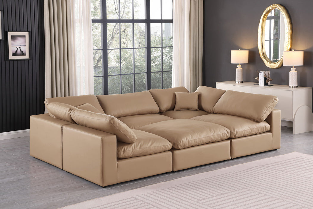 Comfy - 6 Piece Faux Leather Sectional - Tan - Simple Home Plus