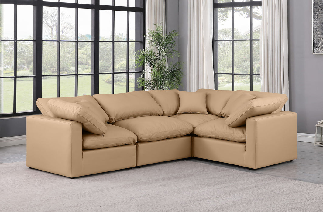Indulge - Faux Leather 4 Piece Modular Corner Sectional - Tan - Simple Home Plus