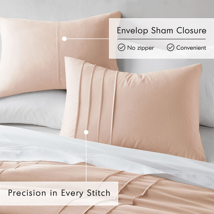 Porter - King Soft Washed Pleated Duvet Cover Set - Blush - Simple Home Plus