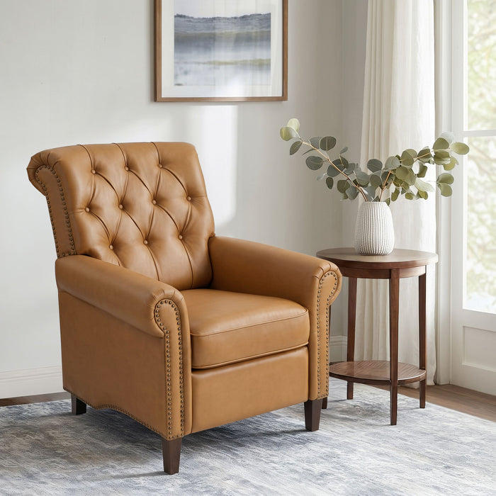 Aidan - Upholstered Manual Push Back Recliner Chair With Nailheads - Brown