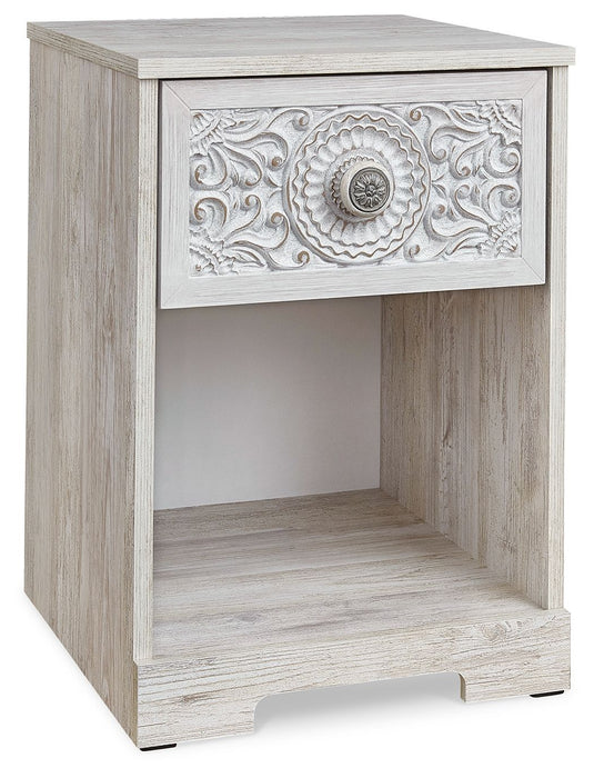 Paxberry - One Drawer Night Stand - Open Cubby - Whitewash - Simple Home Plus