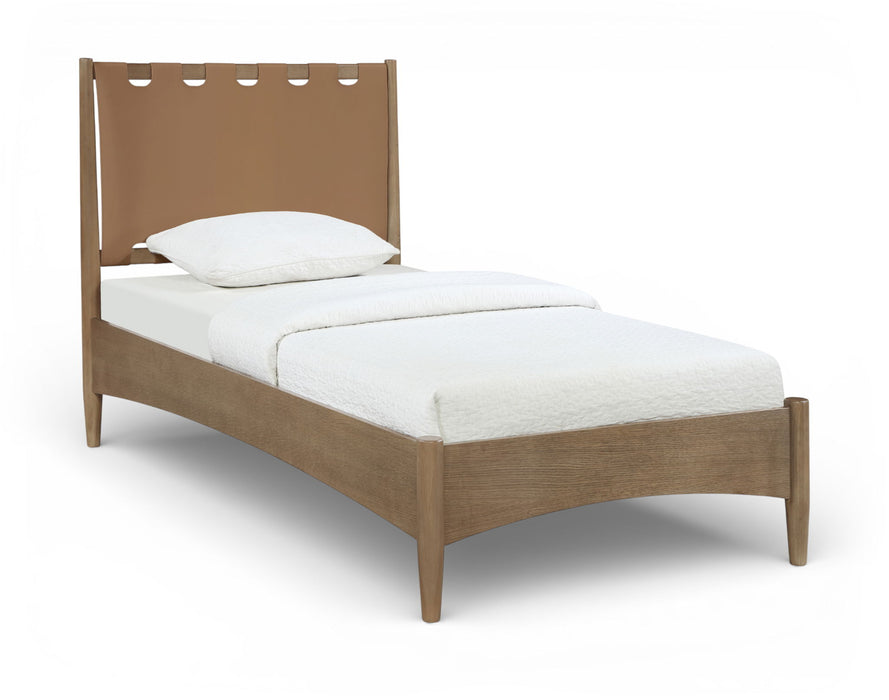 Santos - Vegan Leather Headboard And Wood Bed - Waxed Brown Frame - Simple Home Plus