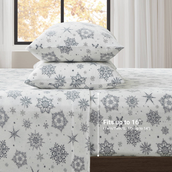Micro Fleece - Sheet Set - Gray Snowflake - Simple Home Plus