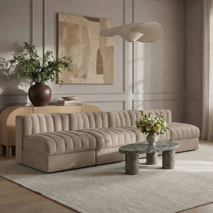 Rummi - Armless Velvet Performance Fabric Upholstered 4 Piece Modular Sofa - Simple Home Plus
