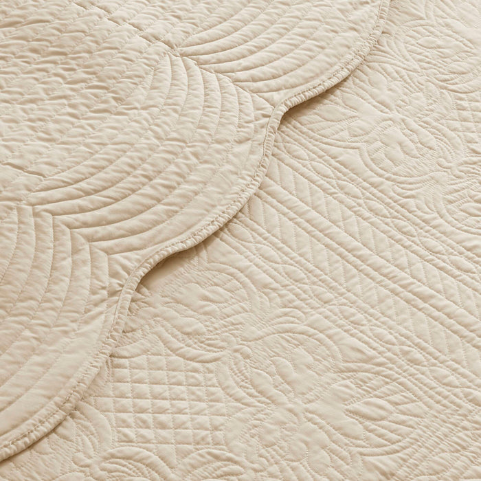 Tuscany - King 3 Piece Reversible Scalloped Edge Coverlet Set - Cream - Simple Home Plus