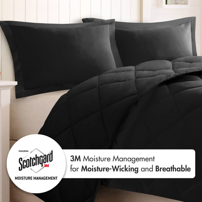 Larkspur - King 3M Scotchgard Diamond Quilting Reversible Down Alternative Comforter Set - Black - Simple Home Plus