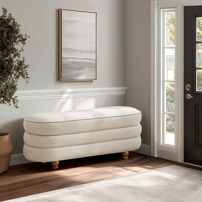 Kylan - Oval Channel Storage Bench With Wooden Ball Feet - Cream