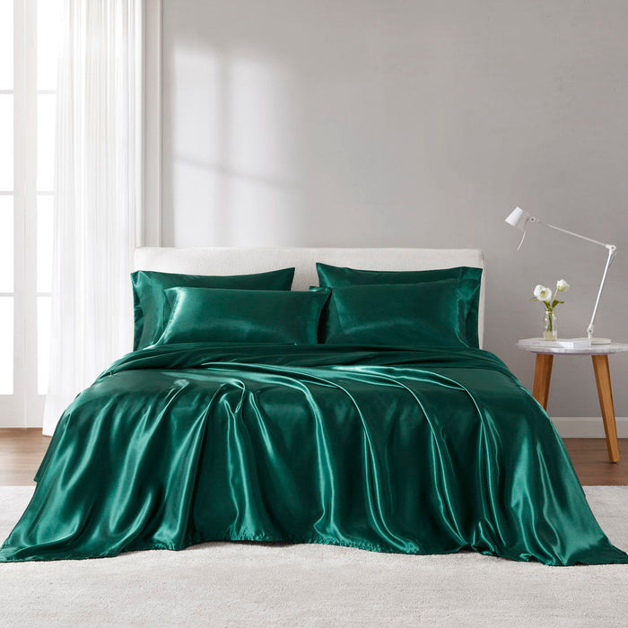 Satin - 6 Piece King Luxury Sheet Set - Emerald - Simple Home Plus