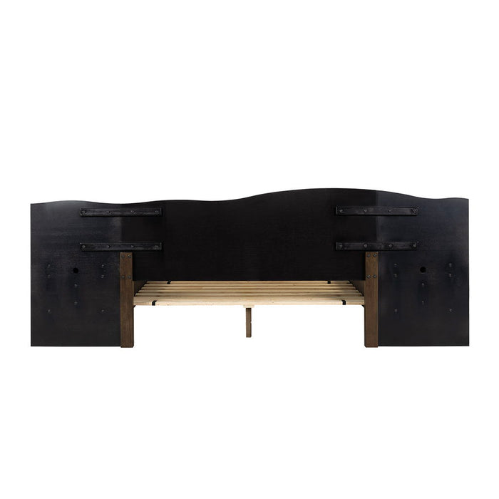 Clark - Queen Platform Bed Frame With Live-Edge Headboard And Built-In Nightstands / Drawers - Dark Brown - Simple Home Plus