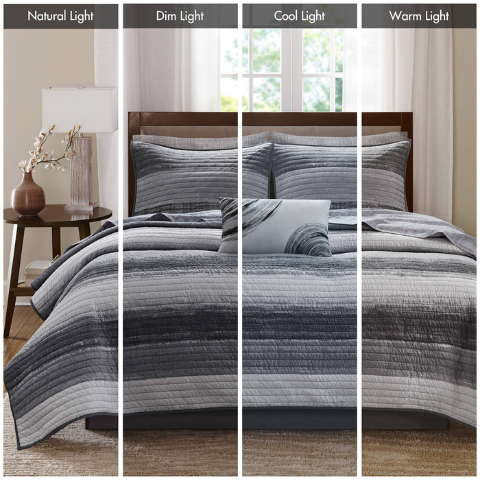 Saben - Queen 8 Piece Quilt Set With Bed Sheets - Black - Simple Home Plus