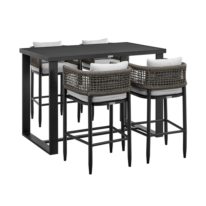 Alegria - Outdoor Patio 5-Piece Bar Table Set In Aluminum With Gray Rope And Cushions - Simple Home Plus