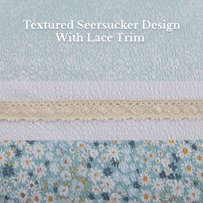 Caralie - 5 Piece Seersucker Comforter Set With Throw Pillows - Aqua