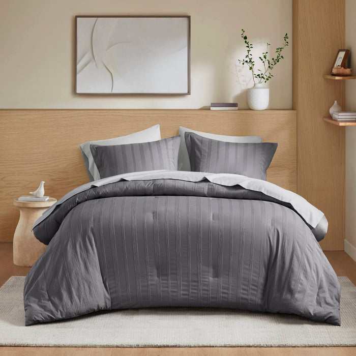 Logan - King Striped Comforter Set - Charcoal - Simple Home Plus
