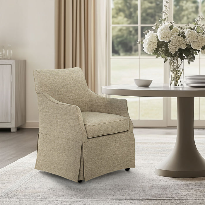 London - Upholstered Skirted Dining Arm Chair With Hidden Casters - Beige - Simple Home Plus