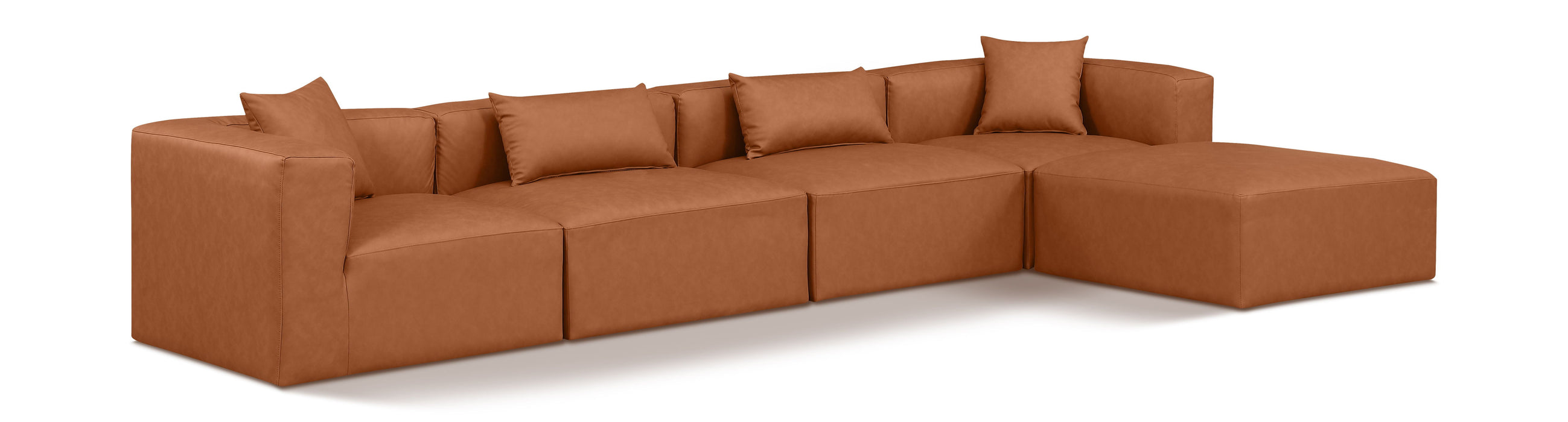 Cube - 5 Piece Modular Sectional With Chaise - Cognac - Simple Home Plus