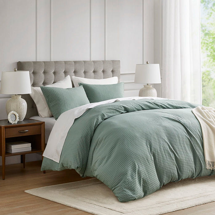 Mina - Twin/Twin XL Weave Textured Duvet Cover Set - Sage Green - Simple Home Plus