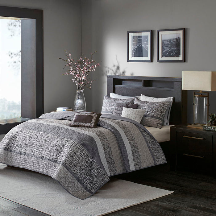 Rhapsody - King 6 Piece Reversible Coverlet Set - Gray / Taupe - Simple Home Plus