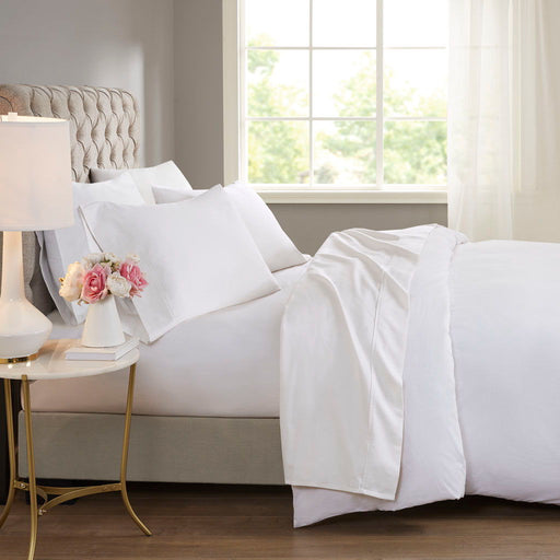 600 Thread Count - Cooling Cotton Blend 4 Piece Queen Sheet Set - White - Simple Home Plus
