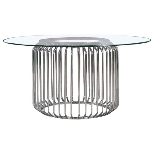 Veena - Round Glass Top Metal Dining Table - Chrome - Simple Home Plus