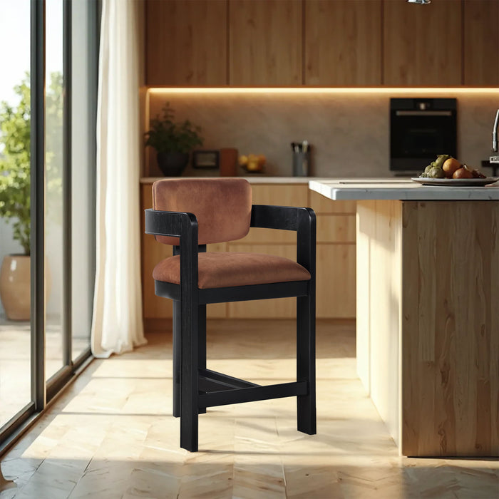 Sacha - Velvet Stool With Black Base - Simple Home Plus