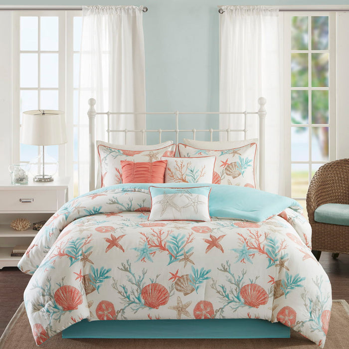 Pebble Beach - King 7 Piece Comforter Set - Coral - Simple Home Plus