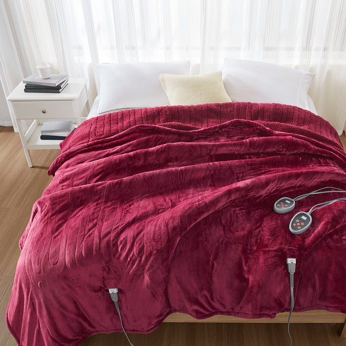Heated Microlight To Berber - King Fabric Blanket - Red