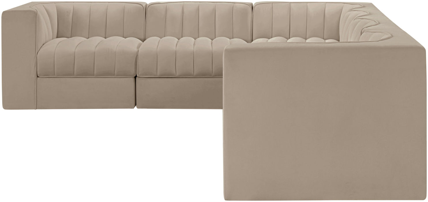 Rummi - Velvet Performance Fabric Upholstered 6 Piece Modular Sectional (With 3 Corner Chairs) - Simple Home Plus