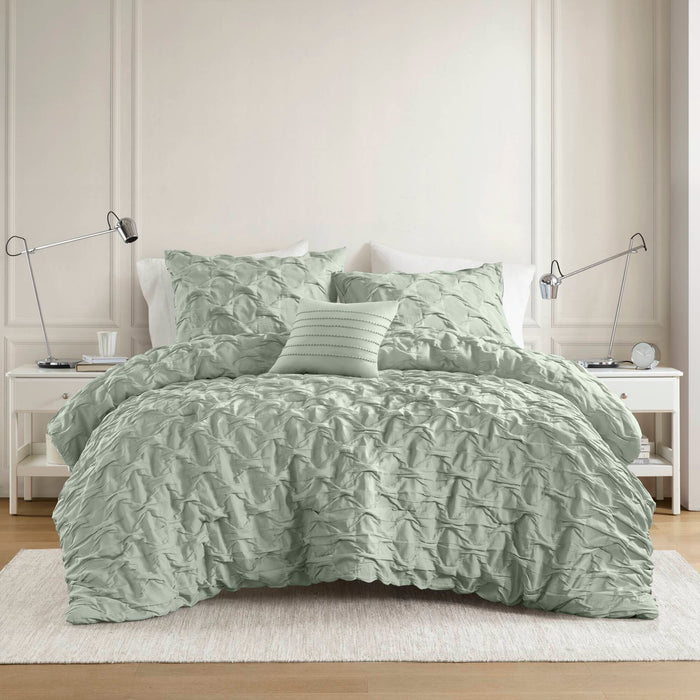 Bailey - Twin/Twin Long Diamond Pucker Comforter Set - Green - Simple Home Plus
