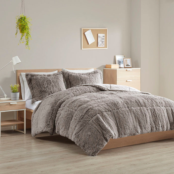 Malea - King Shaggy Comforter Mini Set - Gray - Simple Home Plus