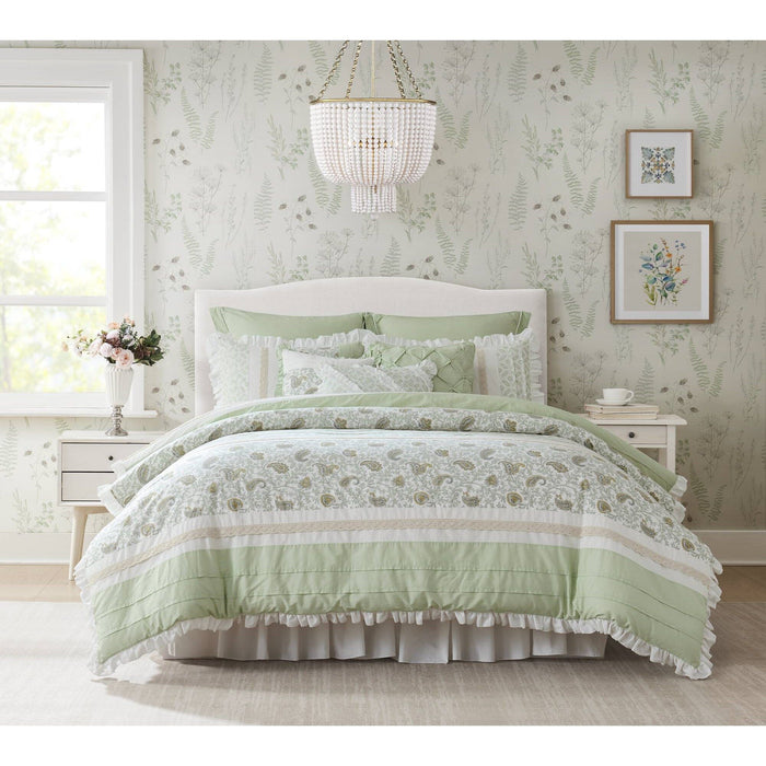Dawn - 9 Piece California King Percale Comforter Set - Sage Green - Simple Home Plus