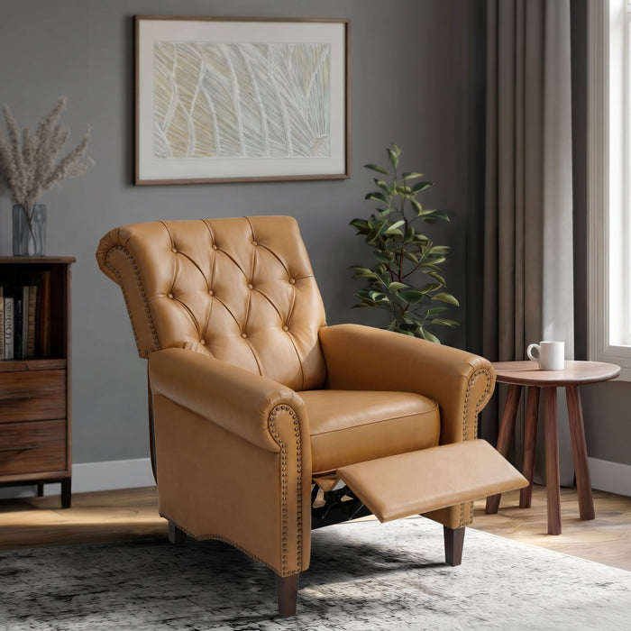 Aidan - Upholstered Manual Push Back Recliner Chair With Nailheads - Brown