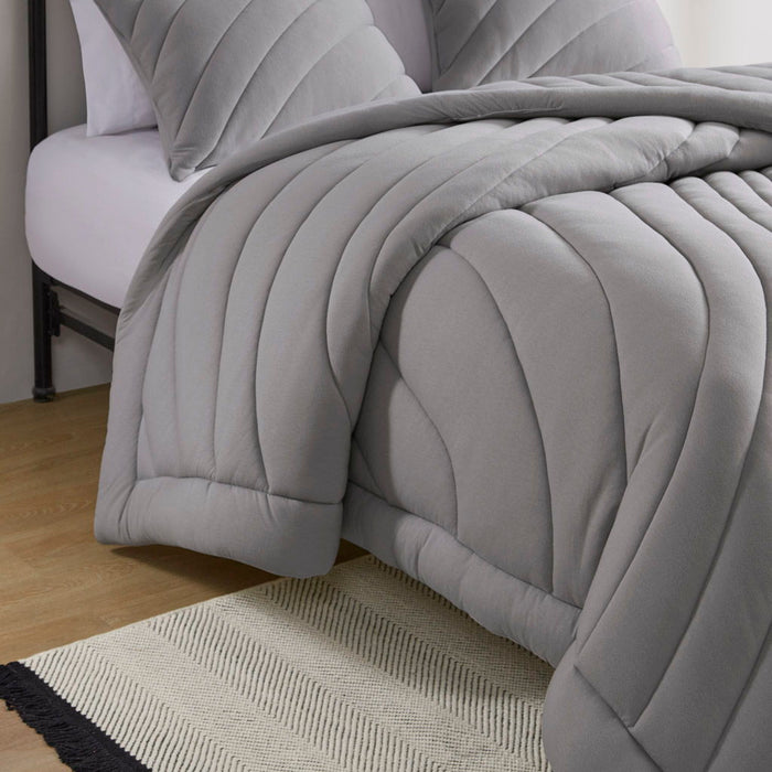 Juniper - Poly Jersey Puffy Queen Comforter Set - Gray - Simple Home Plus