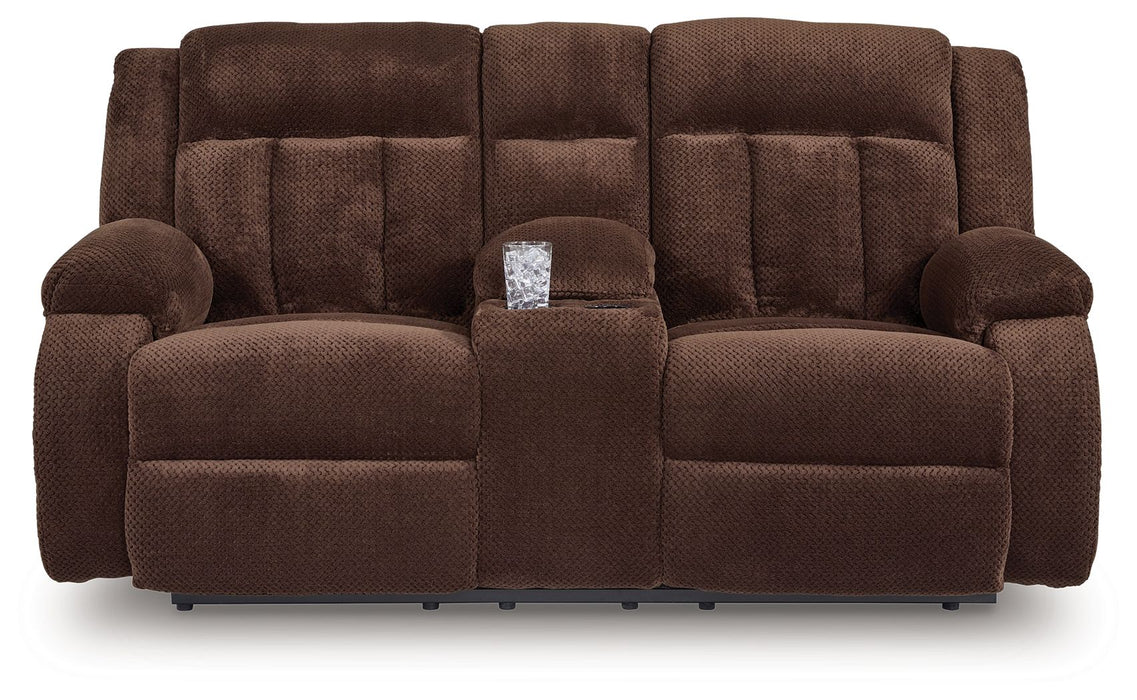 Free Wake - Chocolate - Double Relcining Power Loveseat With Console - Simple Home Plus
