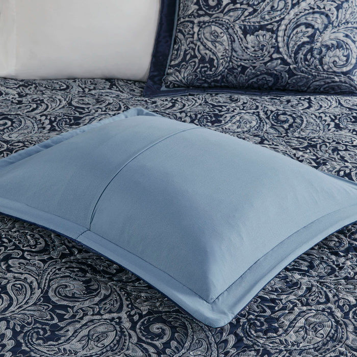 Aubrey - 5 Piece Jacquard Bedspread Set With Throw Pillows - Navy - Simple Home Plus