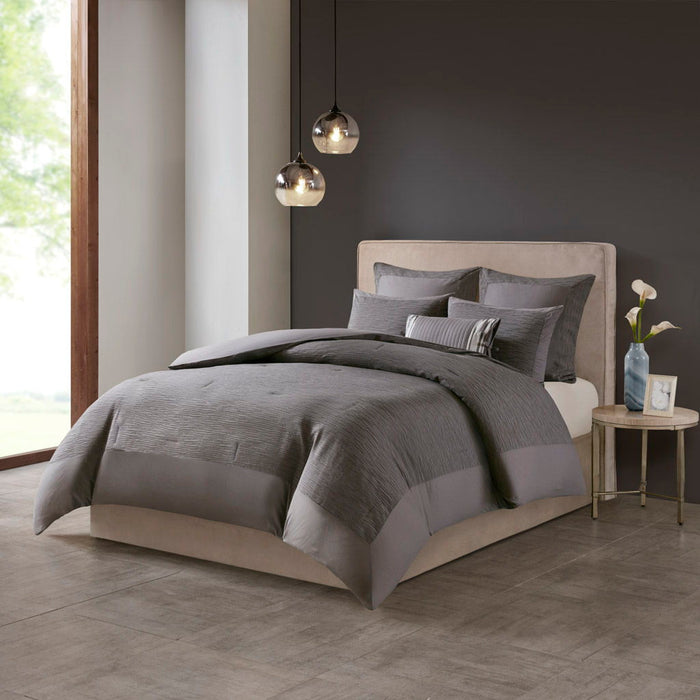Hanae - King Blend Yarn Dyed 3 Piece Comforter Set - Gray - Simple Home Plus