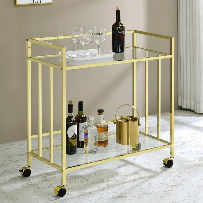 Cara - 2-tier Rectangular Glass Shelf Metal Bar Cart - Simple Home Plus