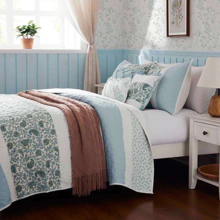 Dawn - King 6 Piece Reversible Coverlet Set - Blue - Simple Home Plus