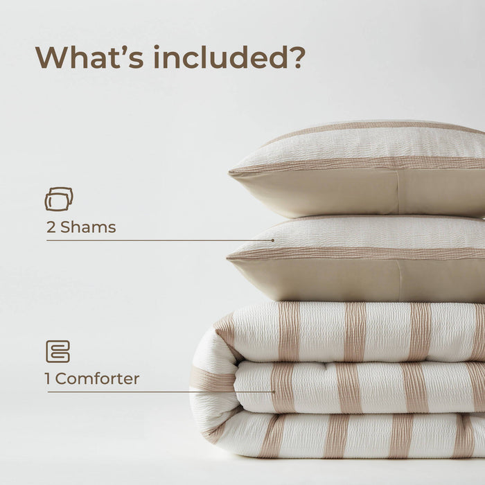 Merritt - Full/Queen Yarn-Dyed Striped Comforter - Taupe - Simple Home Plus