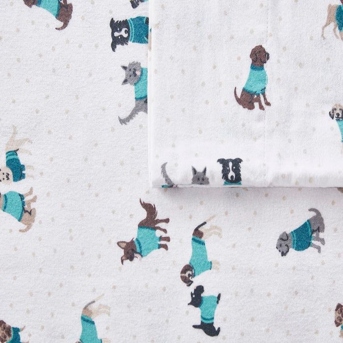 Cozy Soft - Twin Long Novelty Print Sheet Set - Teal Dogs