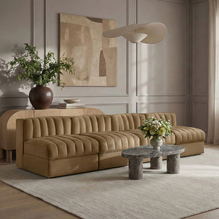 Rummi - Armless Velvet Performance Fabric Upholstered 4 Piece Modular Sofa - Simple Home Plus