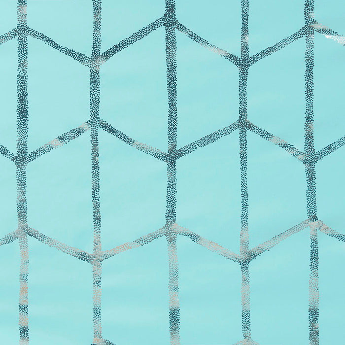 Raina - 63" Total Blackout Metallic Print Grommet Top Curtain Panel - Aqua / Silver - Simple Home Plus