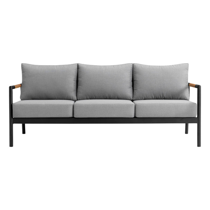 Crown - 4 Piece Black Aluminum And Teak Outdoor Seating Set With Dark Gray Cushions - Simple Home Plus
