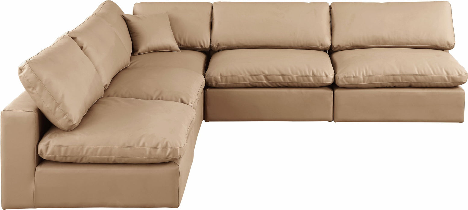 Comfy - 5 Piece Faux Leather Modular Corner Armless Sectional - Tan - Simple Home Plus