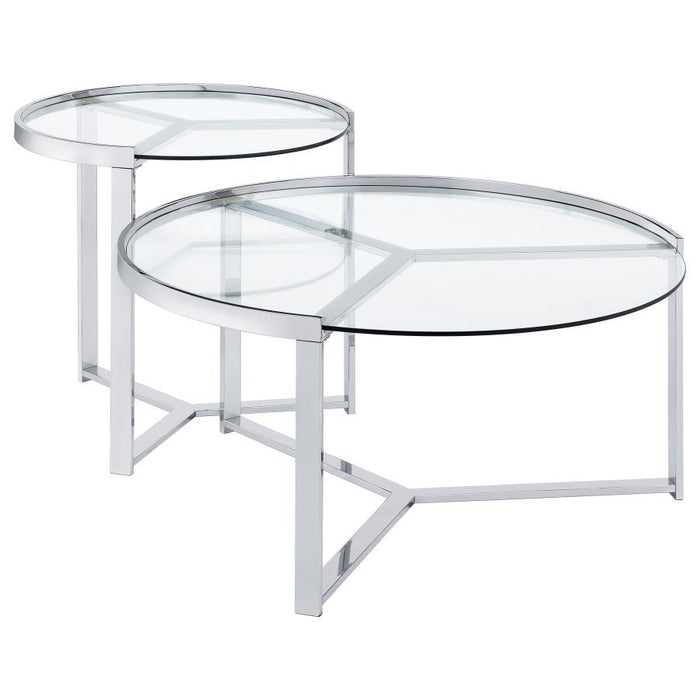 Delia - 2 Piece Round Glass Top Nesting Coffee Table - Simple Home Plus