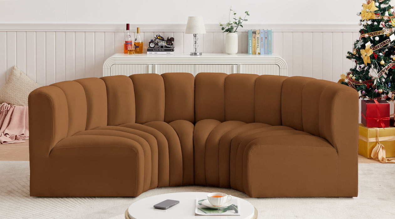 Arc - Velvet 4 Piece U-Shaped Modular Sofa - Saddle - Simple Home Plus