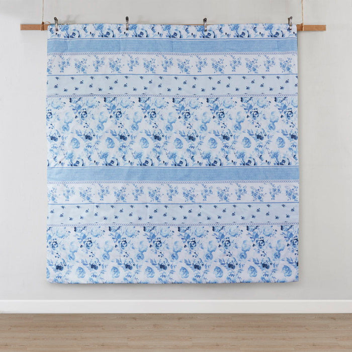 Christa - Floral Striped Comforter Set - Blue - Simple Home Plus