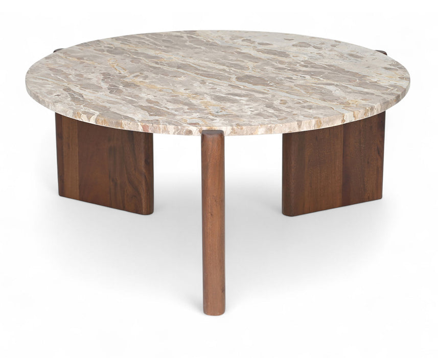 Varenna - Marble Top And Acacia Wood Base Coffee Table - Beige - Simple Home Plus