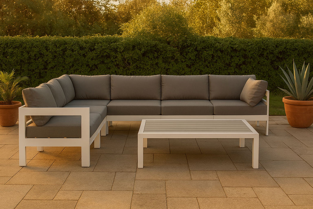 Nizuc - Outdoor Patio 7 Piece Modular Sectional With White Frame - Simple Home Plus